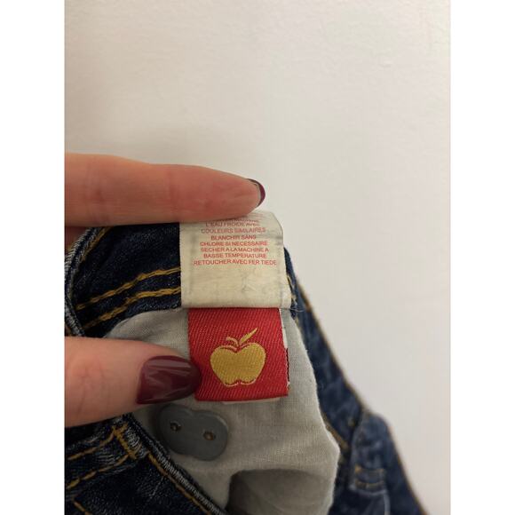 Apple Bottoms Jeans Womens 13/14 Dark Wash Blue Bootcut Distressed Low Rise Y2K - Picture 14 of 15